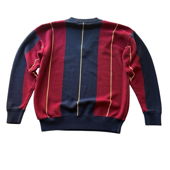 Vintage 90s Color Block Sweater Size XL Striped Navy Red V-neck Preppy Rugby - Picture 7 of 9